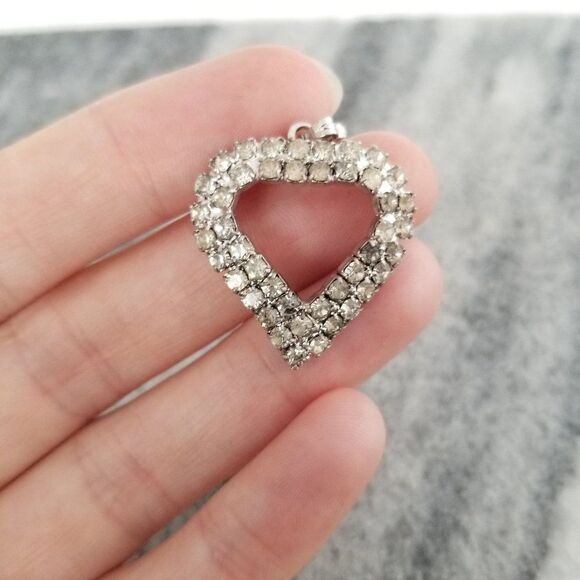 Vintage Jewelry - Vintage Rhinestone Heart Shaped Pendant, Silver Tone, Elegant, Estate